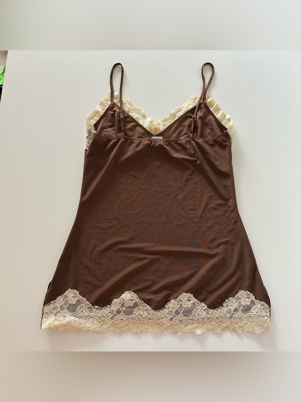Vintage Y2K Blu Heaven Babydoll Tank Brown Cream Lace Trim Cami Top M - Picture 6 of 7